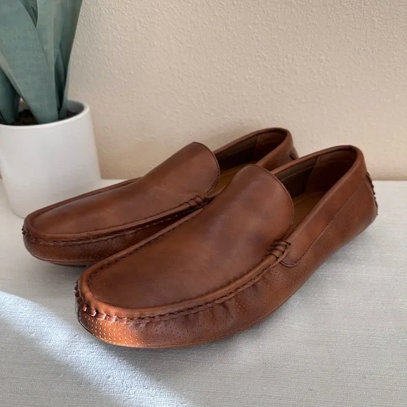 Aldo Men\'s Tan Leather Slip-On Loafers Aldo Shoes Mens 7.5 Casual Slip-On Moccasin Loafers Brown  main image 4